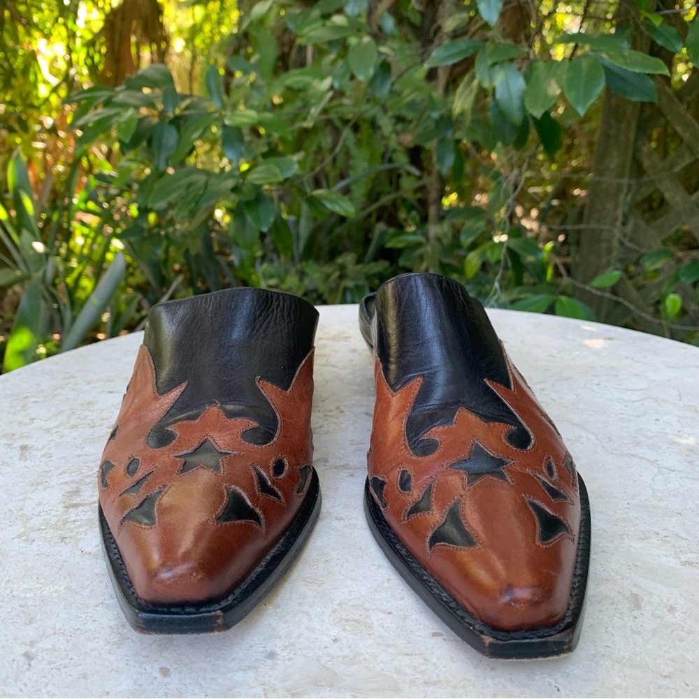 Charlie 1 Horse Lucchese Western Stars Boho Cowgirl Leather Mules Slides Shoes - Picture 6 of 17